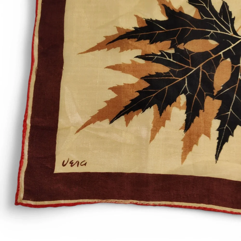 Vintage Vera Neumann Silk Autumn Leaves Scarf Hand Rolled Hem 16x17